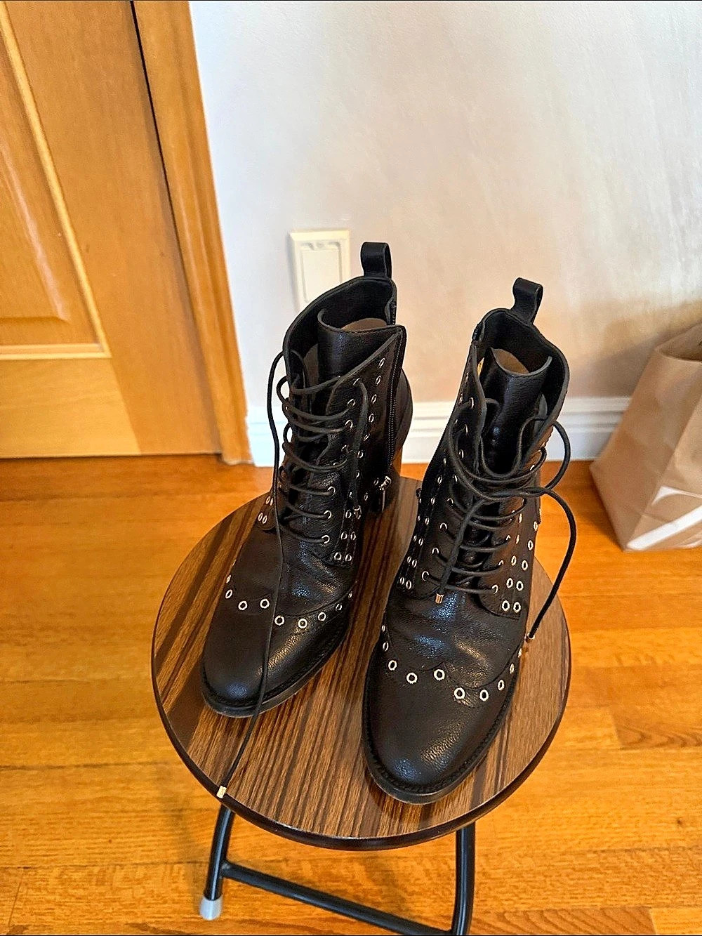 Jimmy Choo Leather Grommet Heeled Boot Black Heeled Ankle Boots EU 39
